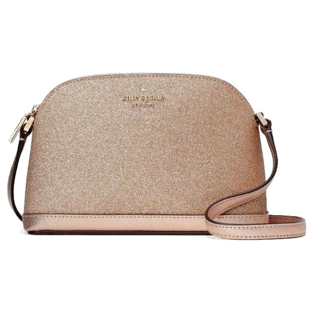 Kate Spade Tinsel Small Dome Crossbody Shoulder Purse Glitter Rose Gold